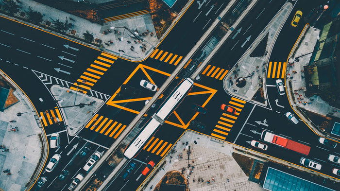 Highway intersection shot from a birds eye view perspective