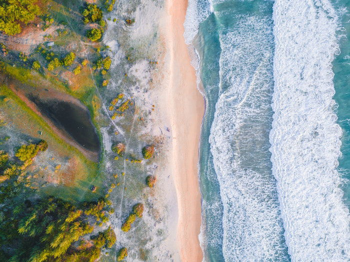 Beach landscape image shot from a birds eye view perspective