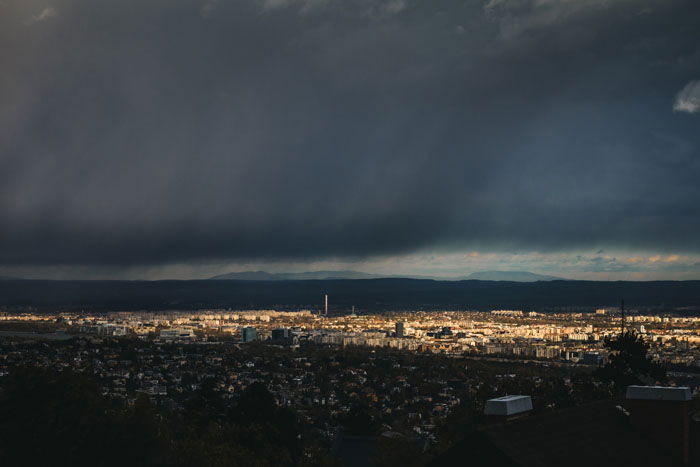 High angle view of a cityscape at evening shot with Canon EF 50mm f 1.8 