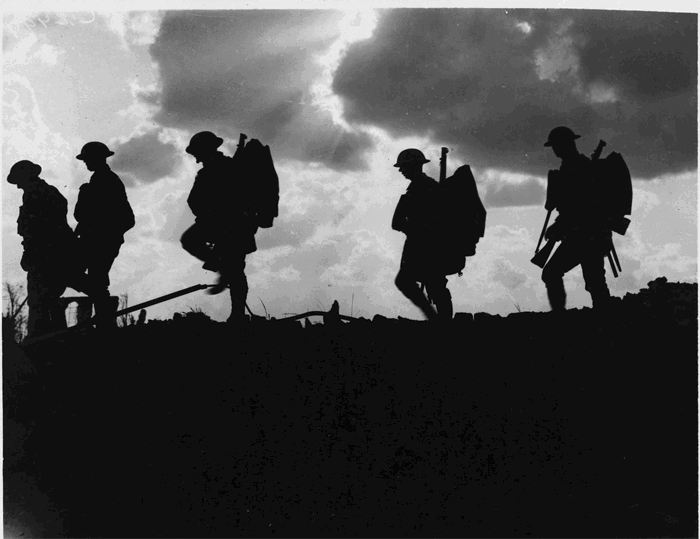 A group of soldiers on patrol. 