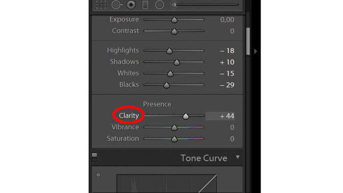 A screenshot of the Lightroom Clarity slider