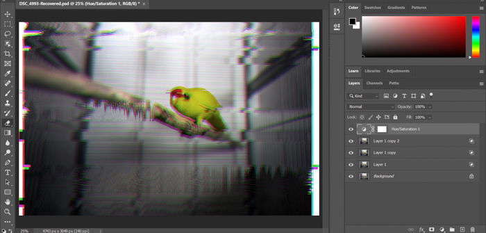 A screenshot of creating glitch effect Photoshop