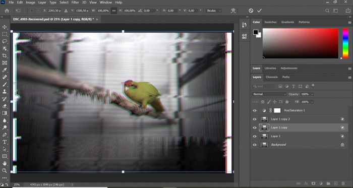 A screenshot of creating glitch effect Photoshop