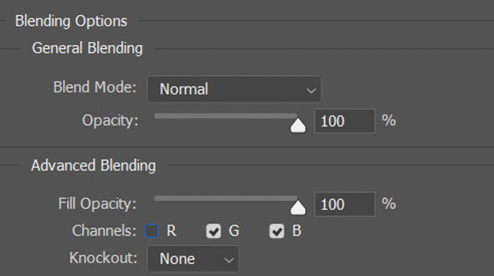 Screenshot of blending options in Photoshop