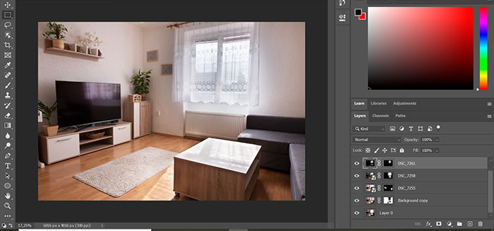 Screenshot of editing hdr real estate photography in Photoshop