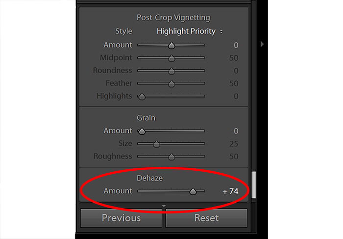 a screenshot showing the lightroom dehaze slider