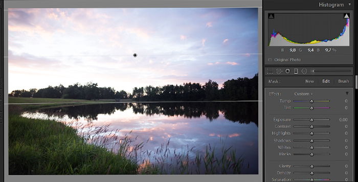 Screenshot of editing exposure in a landscape photo in lightroom