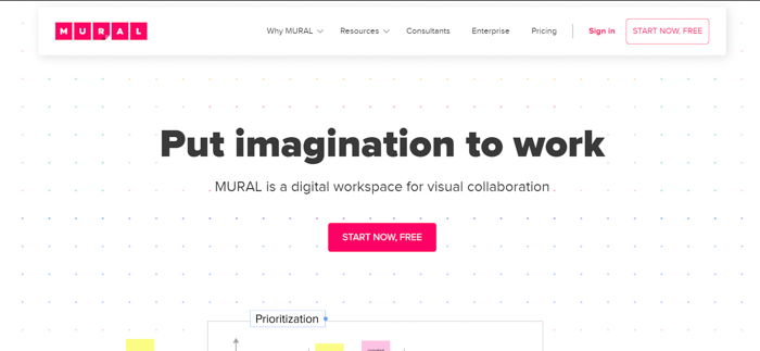 Screenshot of Mural website for making moodboards