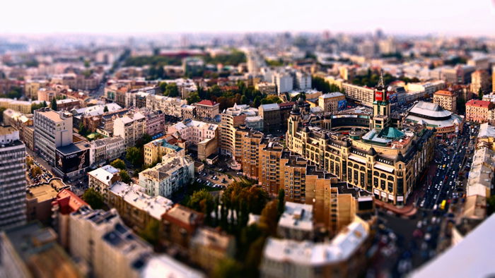 panorama of a city using a tilte-shift lens