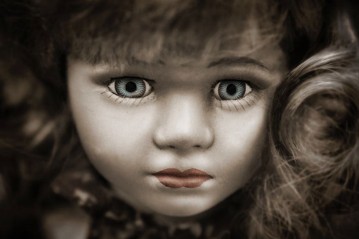 Close up portrait of a dolls face