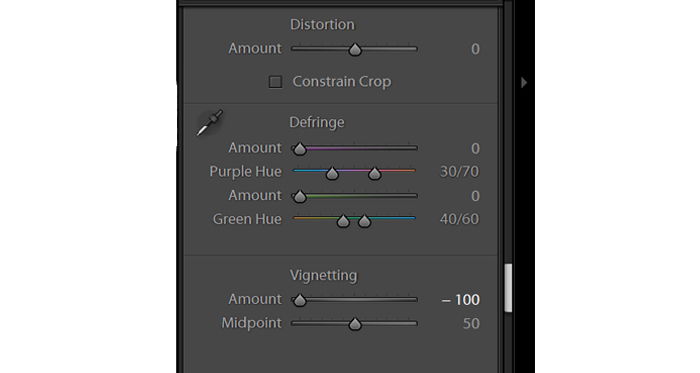 screenshot showing lens corrections panel in Lightroom