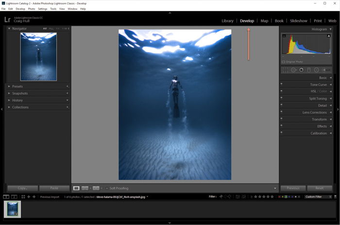 A screenshot of opening an image for editing in Lightroom