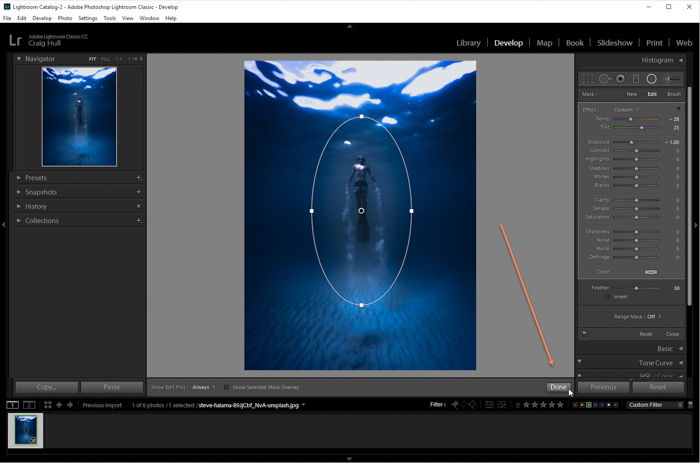 A screenshot of how to add a vignette to an image in Lightroom