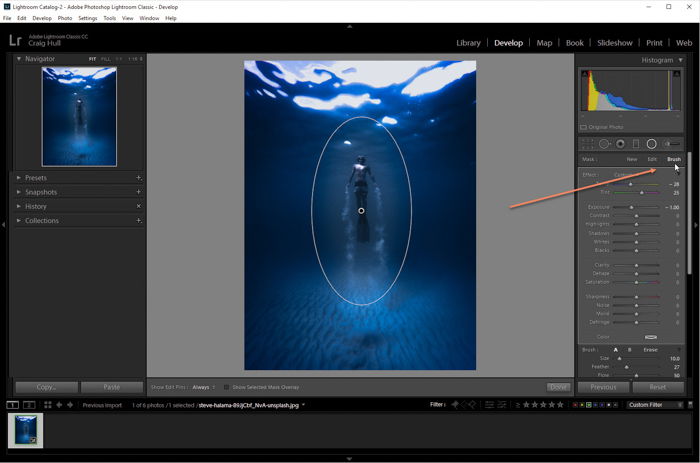 A screenshot of how to add a vignette in Lightroom