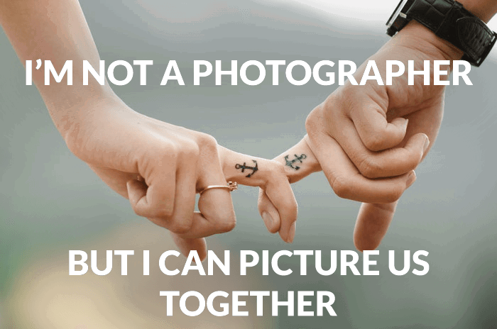 Photography joke over a photo of a couple joining fingers