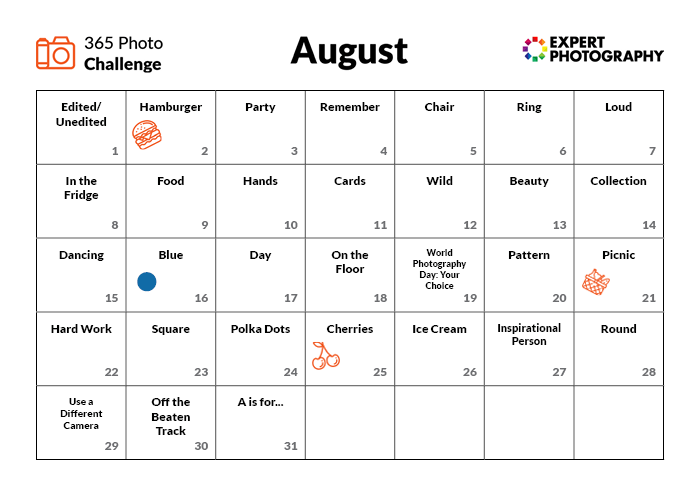 August Photo Challenge calender