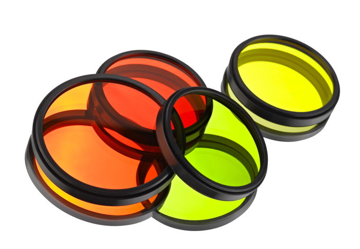 a set of red orange green and yellow color filters 