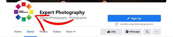 The Expert Photography Facebook page header.