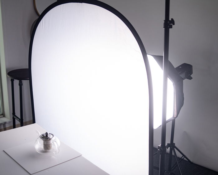 teapot with soft box, backlight and acrylic panel