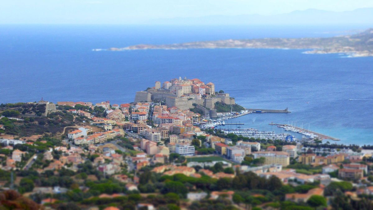 Tilt-shift landscape and seascape of Calvi, France