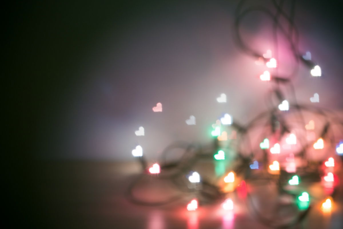 Christmas lights with custom heart-shaped bokeh