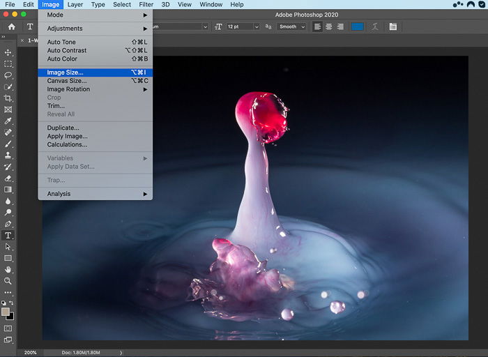 Modifying Image Size in Photoshop for a DIY milk drop shot