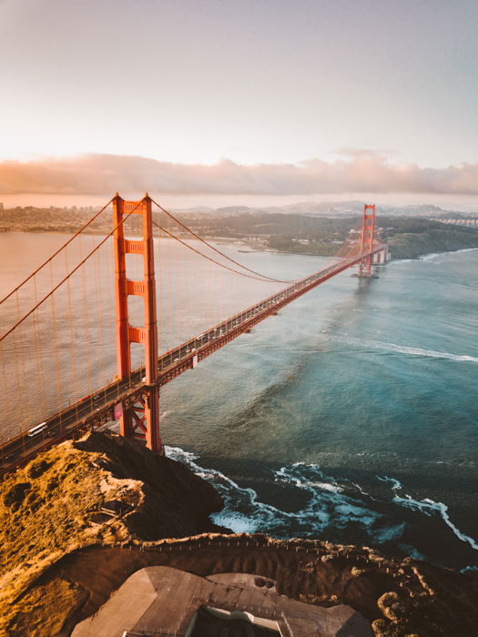 A drone photography image image of the Golden Gate Bridge