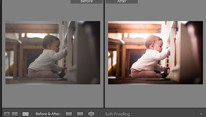 Before and after image from a photo editing software 