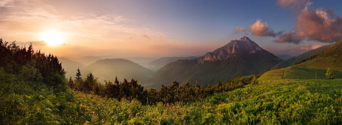 A beautiful panoramic time-lapse image of a landscape