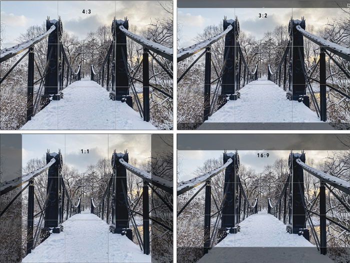 photo of a bridge showing 4 different aspect ratios