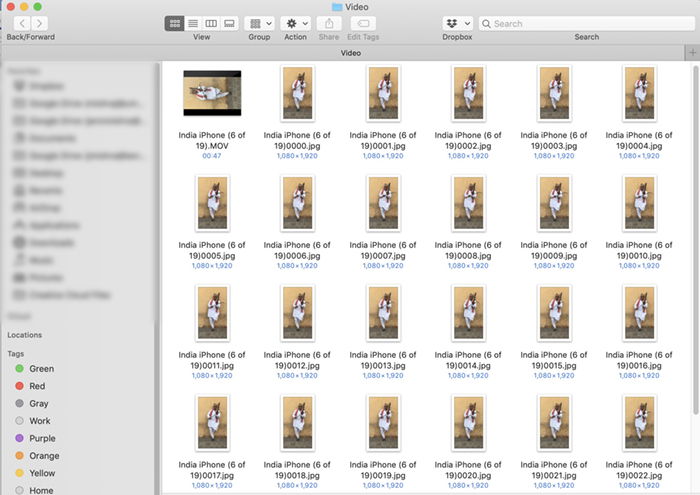 Screenshot of files created from our process of how to extract frames from a video in Photoshop