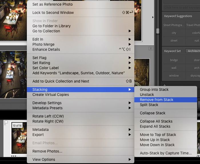 Screenshot Lightroom remove from stack