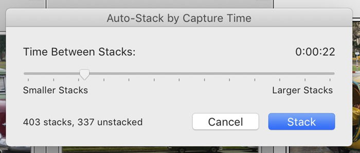 Lightroom screenshot auto stack window