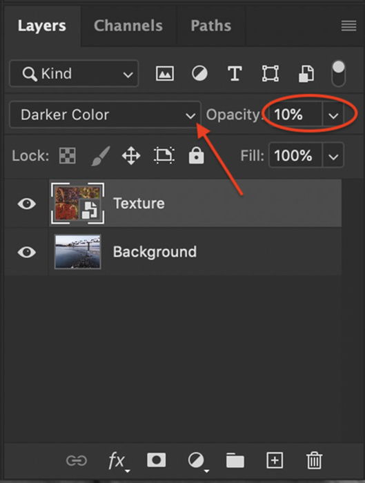 Photoshop layers panel opacity blending mode