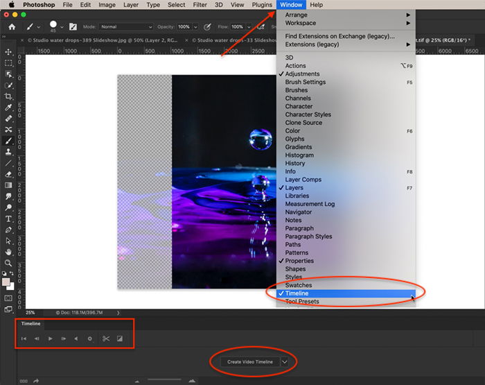 Photoshop screenshot timeline window