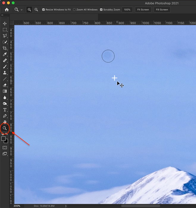 Photoshop screenshot of the magnifying glass tool