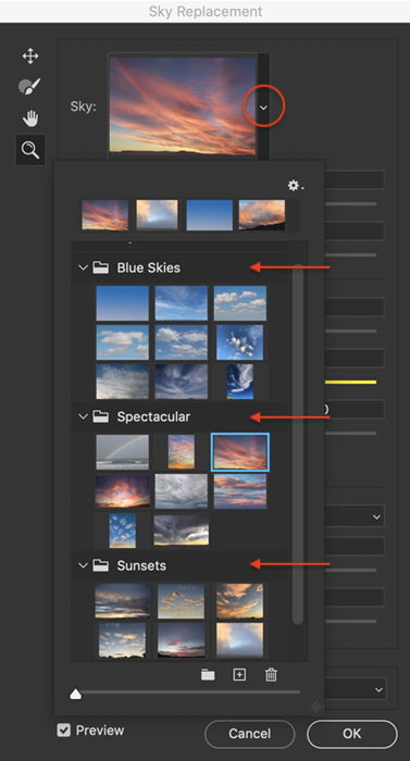 an image of the photoshop sky replacement panel