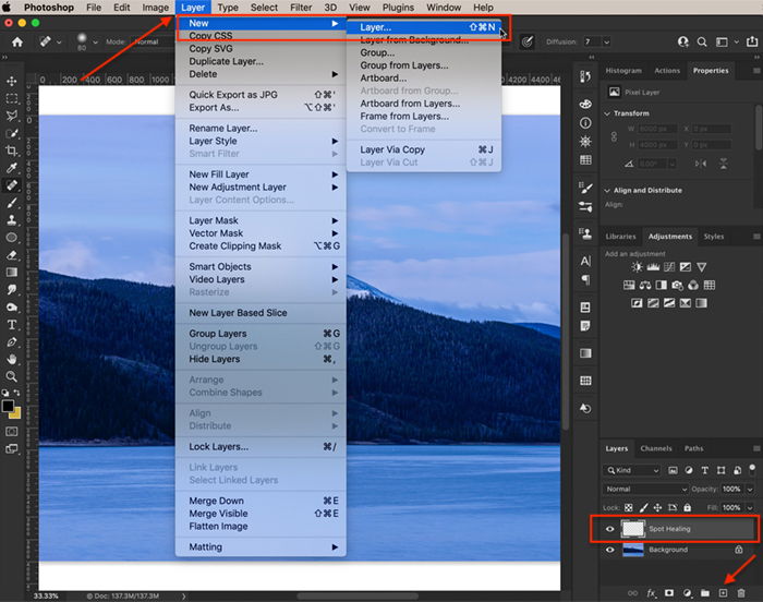 Photoshop screenshot to create new layer