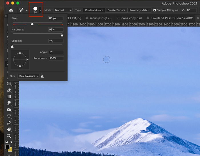 Photoshop screenshot of the size brush