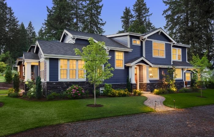 Beautiful luxury home exterior at twilight