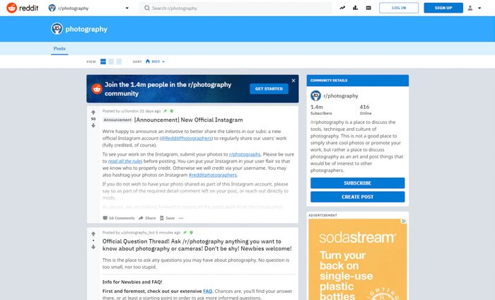 Reddit r/photography forum screenshot