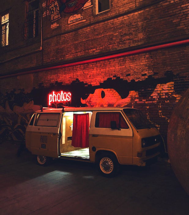 an image of a retro van converted into a photo booth