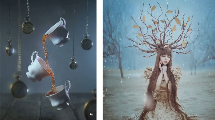 Diptych cinemagraph images from Ashraful Arefin's and Anya Anti's respective portfolios