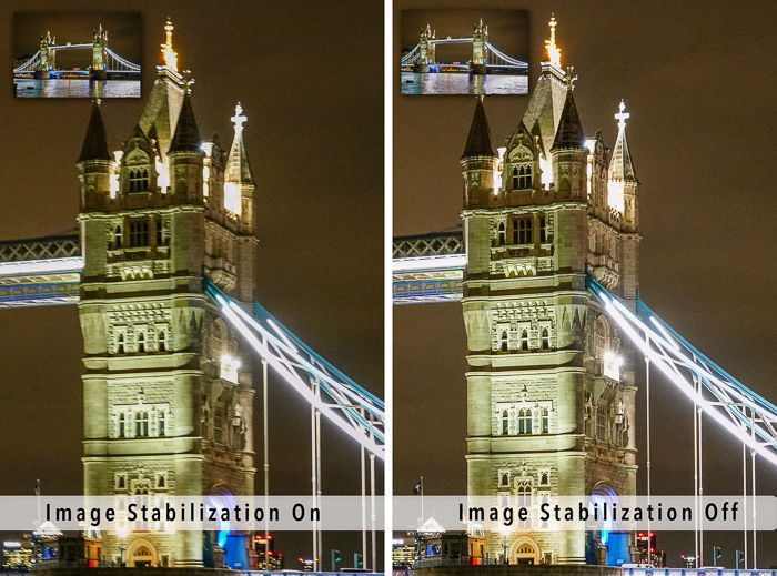 Tower Bridge image stabilization on and off