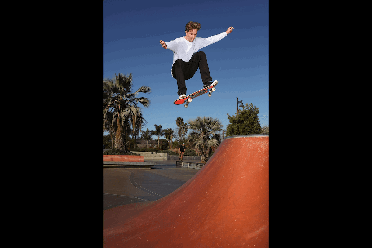 A skateboarder performing a trick taken by one of the best sports photographers Grant Brittan