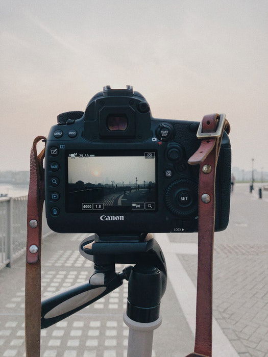 Canon camera set up on a tripod