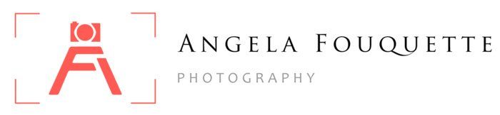 Angela Fouguette logo using her initials in the shape of a camera tripod stand