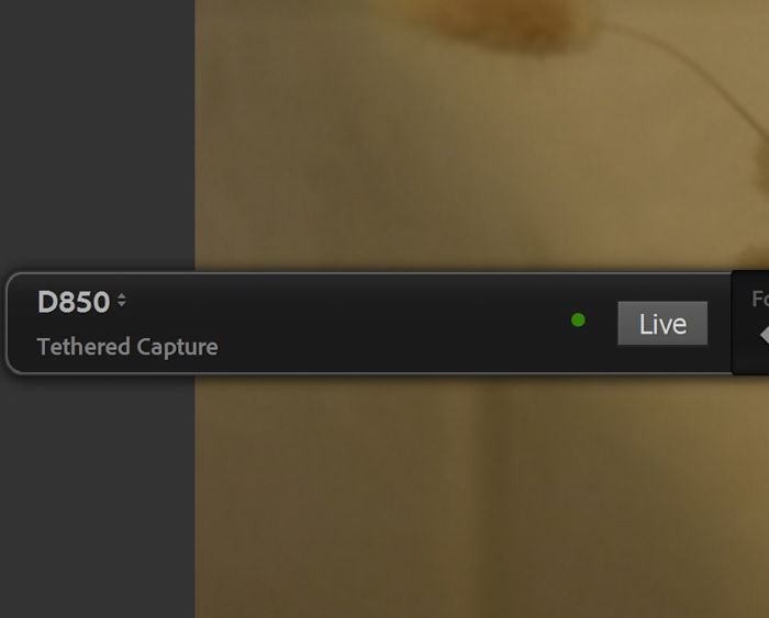 Closeup of lightroom tethering live view