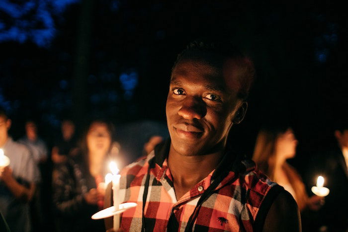 Portrait of a man at night by candlelight