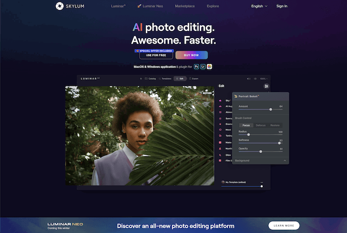 AI Photography: Screenshot of Skylum's Luminar AI homepage